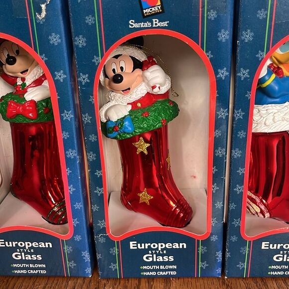 Vintage Disney Mickey, Minnie, Donald & Goofy 4 Large Glass Christmas Ornaments - Picture 4 of 7